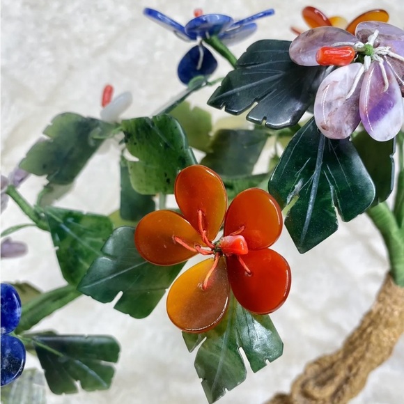 Antique Chinese Jade Tree  Precious Gemstone Flowers, Leaves & Platter, Jade. - Picture 6 of 8